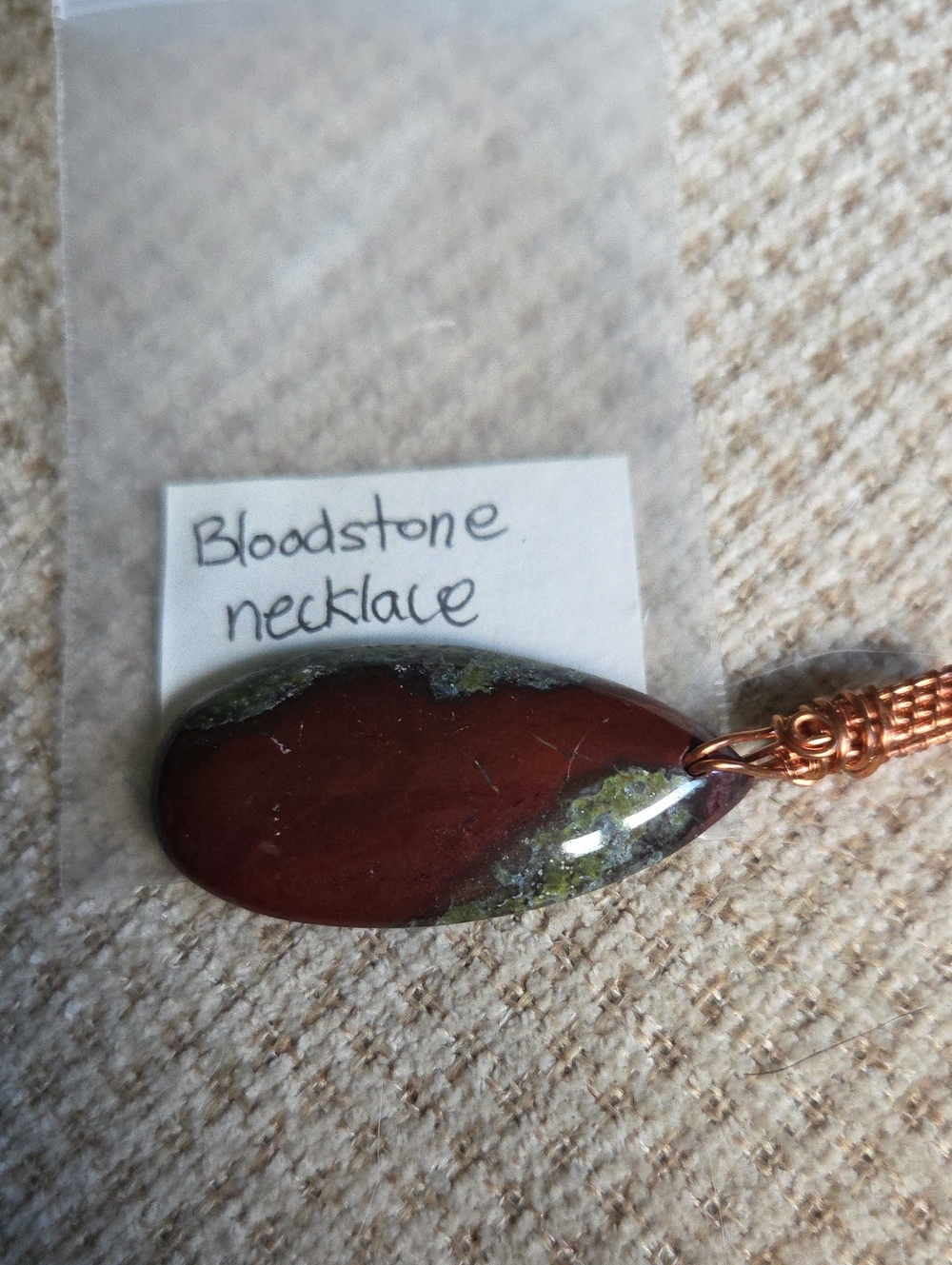 Bloodstone Oval Pendant Necklace in Deep Red with Green Accents